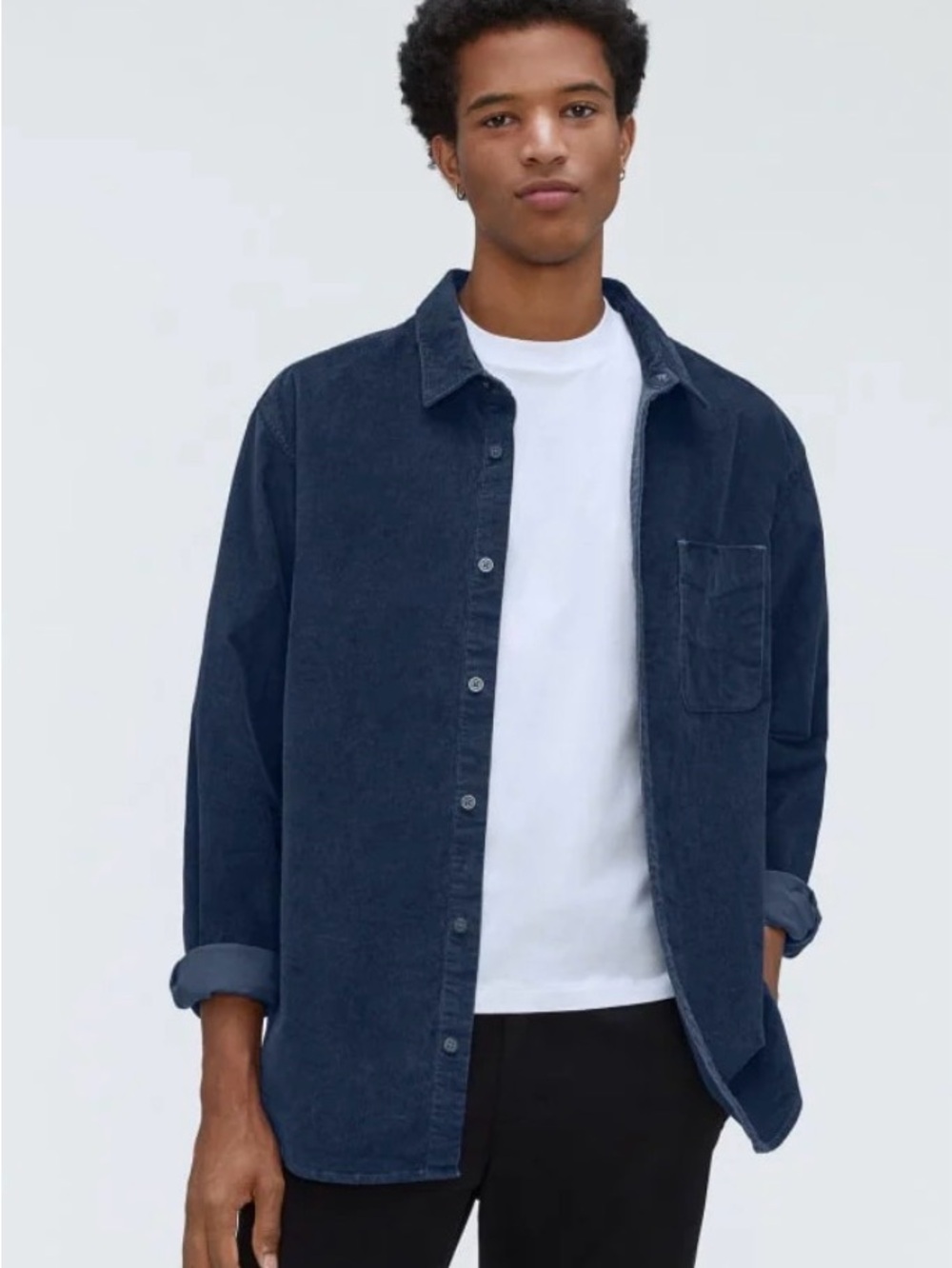Everlane Men's Navy Button-Up Corduroy Shirt Jacket